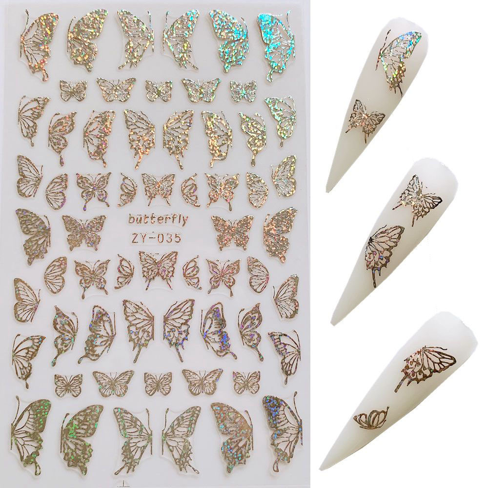 Cross-Border Hot ZY Butterfly Nail Stickers Paper Simulation Bronzing Laser Butterfly 3D Nail Decals Stereo Nail Stickers