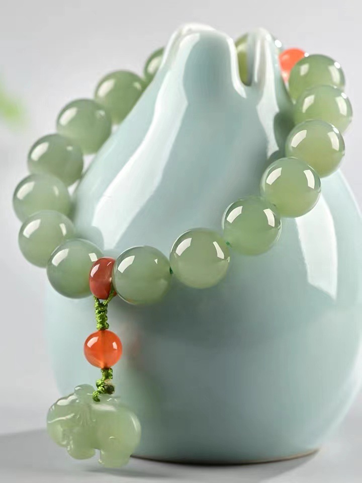 新疆和田玉青白玉圆珠手链女士青玉手串男款玉手链首饰礼物