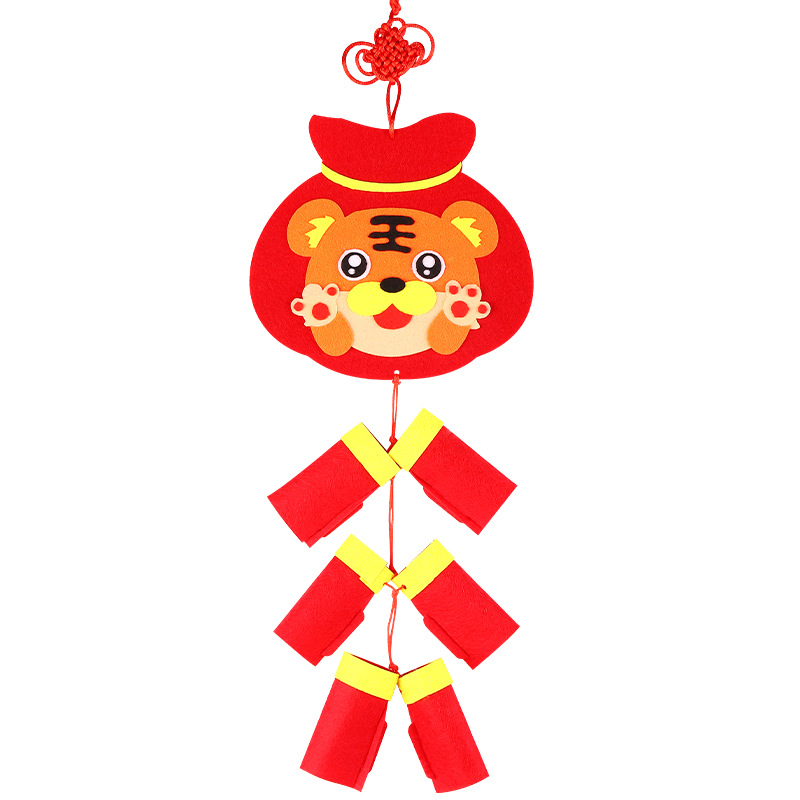 布艺新年鞭炮挂饰 儿童手工diy制作不织布立体贴画粘贴画材料包