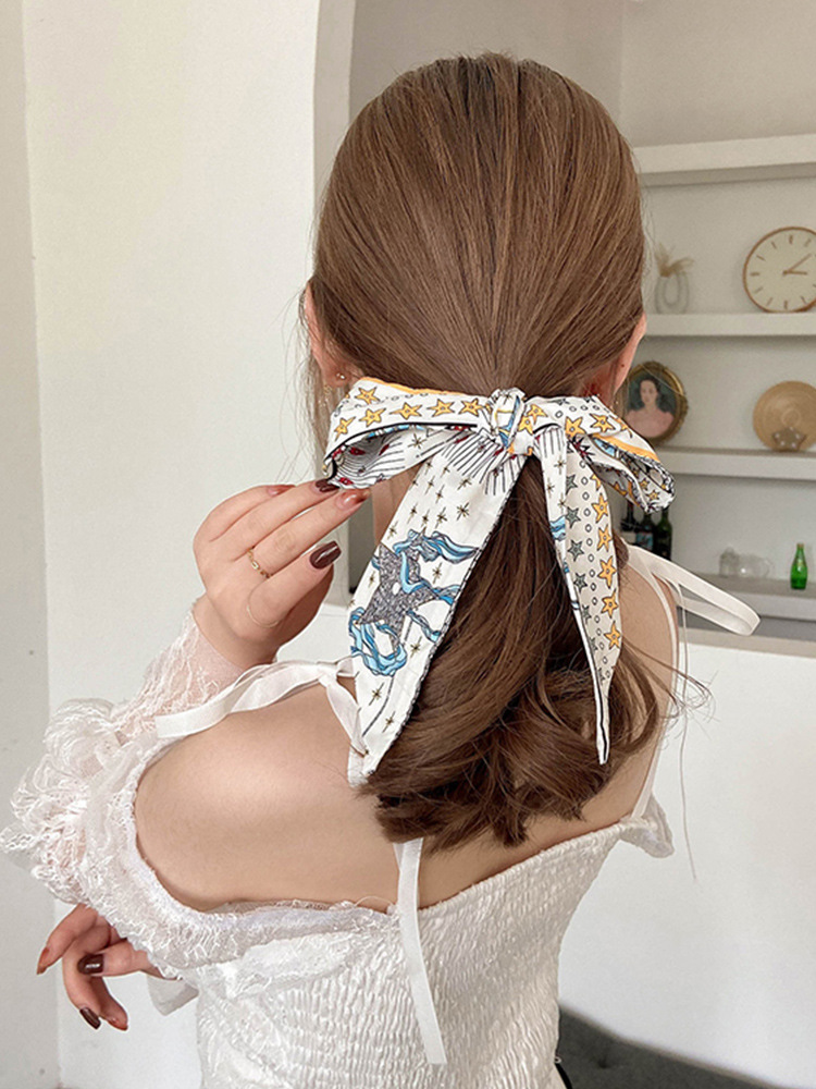 韩国网红发带女绑发丝巾夏复古法式薄款丝带头发飘带款蝴蝶结头饰