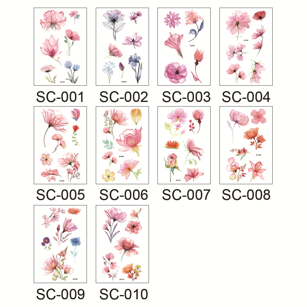 Watercolor Fresh Flowers Antique Style Tattoo Sticker Paper Hand Back Clavicle Chest European and American Scar Covering Flower Arm Tattoo Sticker