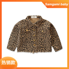 Samgamibaby服装儿童春季牛仔夹克外套ins女童时尚豹纹单排扣外套