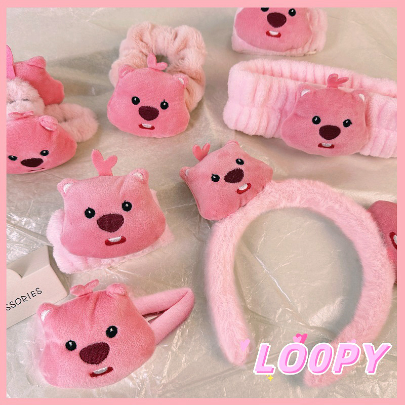 Pink Fluffy Hair Band Loopy Hair Ring Hair Rope Beaver Barrettes Sweet Cute Cartoon Small Beaver Hair Accessories Hair Ring