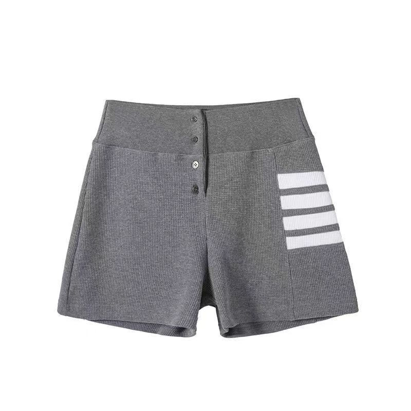 华夫格短裤女夏包臀蜜桃臀瑜伽女高腰tb四杠灰色针织休闲显瘦热裤