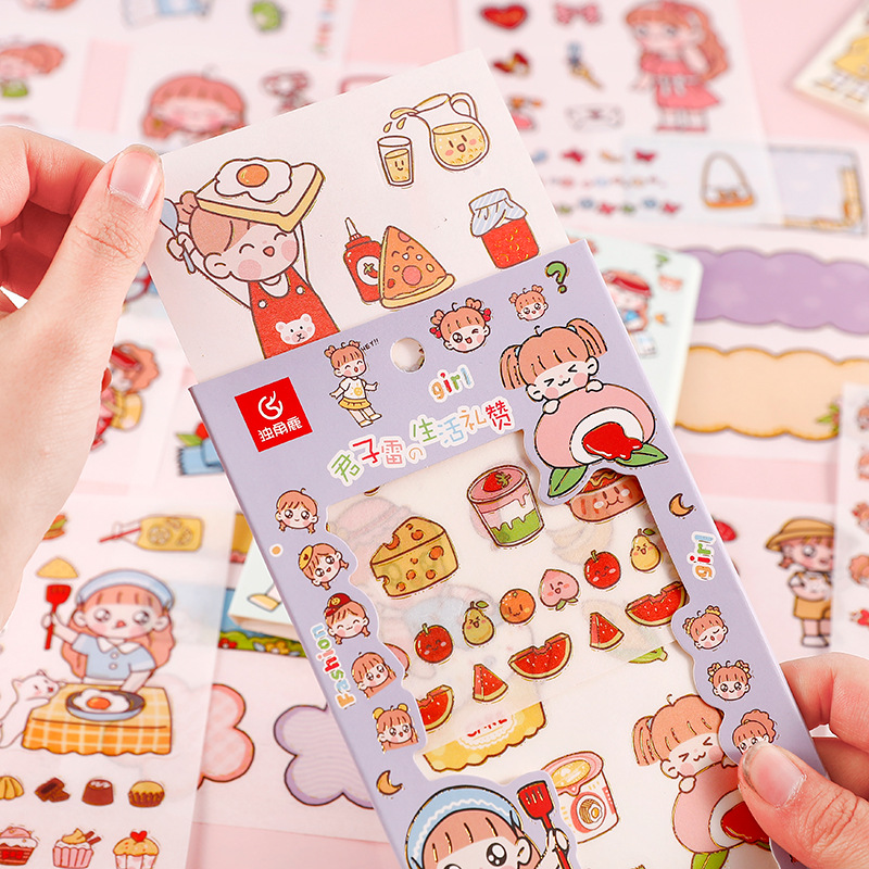 Creative Gilding Children Notebook Material Stickers Cute Cartoon Stickers Girl Heart Hand Account Student Stickers Wholesale