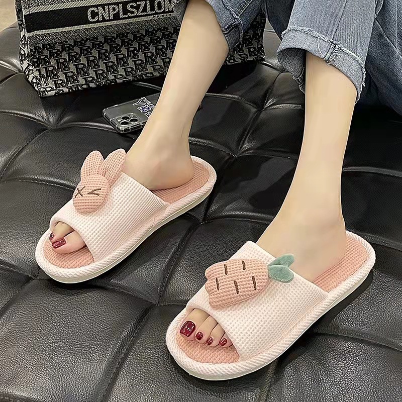 Linen Slippers for Women Spring and Autumn Home Indoor Autumn Home Cute Cotton Linen Silent Cotton Home Cloth Four Seasons Couple Summer