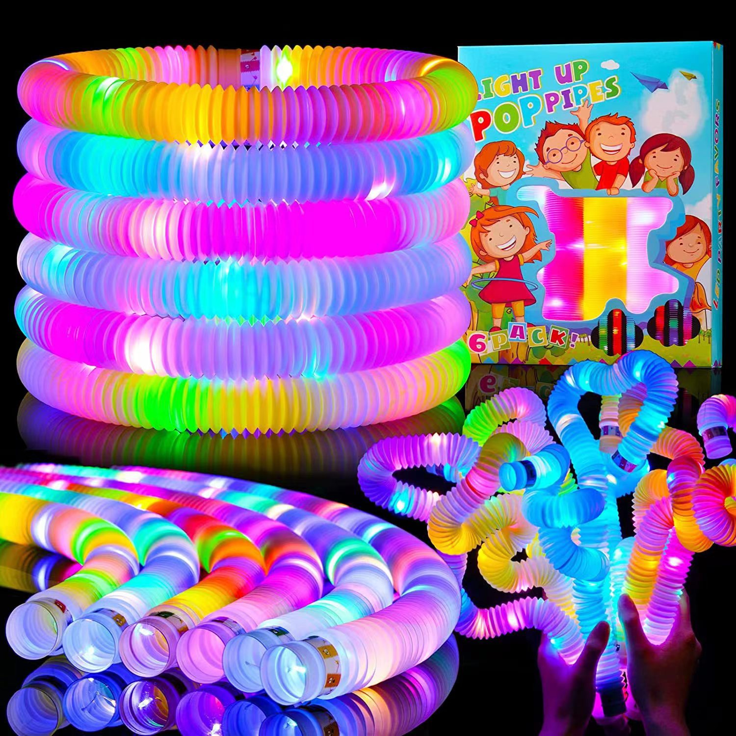 Color Extension Tube Luminous Stretch Tube Decompression Artifact Decompression Toy Corrugated Water Pipe Sound Tube Stall Toy