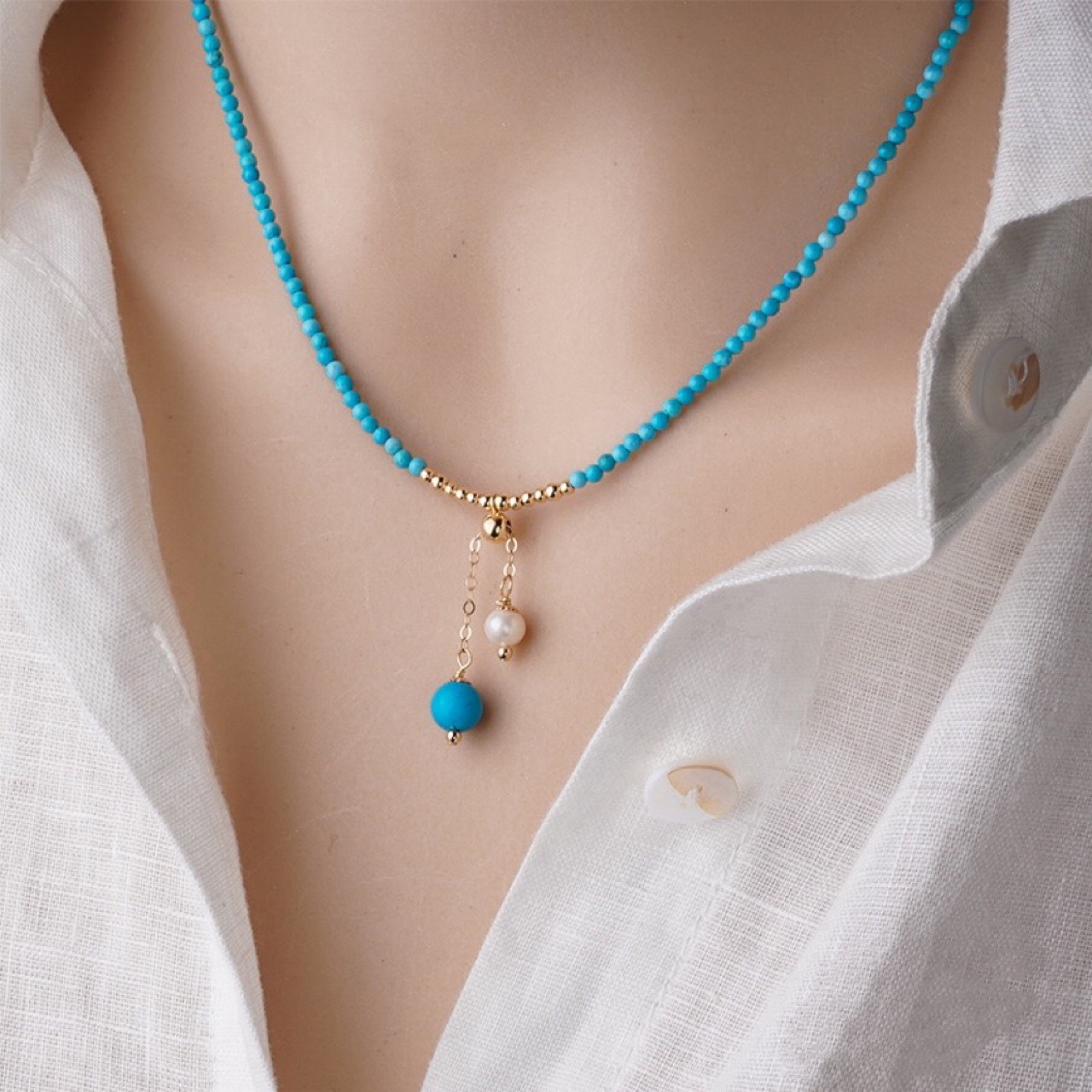 天然优化绿松石吊坠项链女夏天2023年新款锁骨链轻奢百搭-阿里巴巴