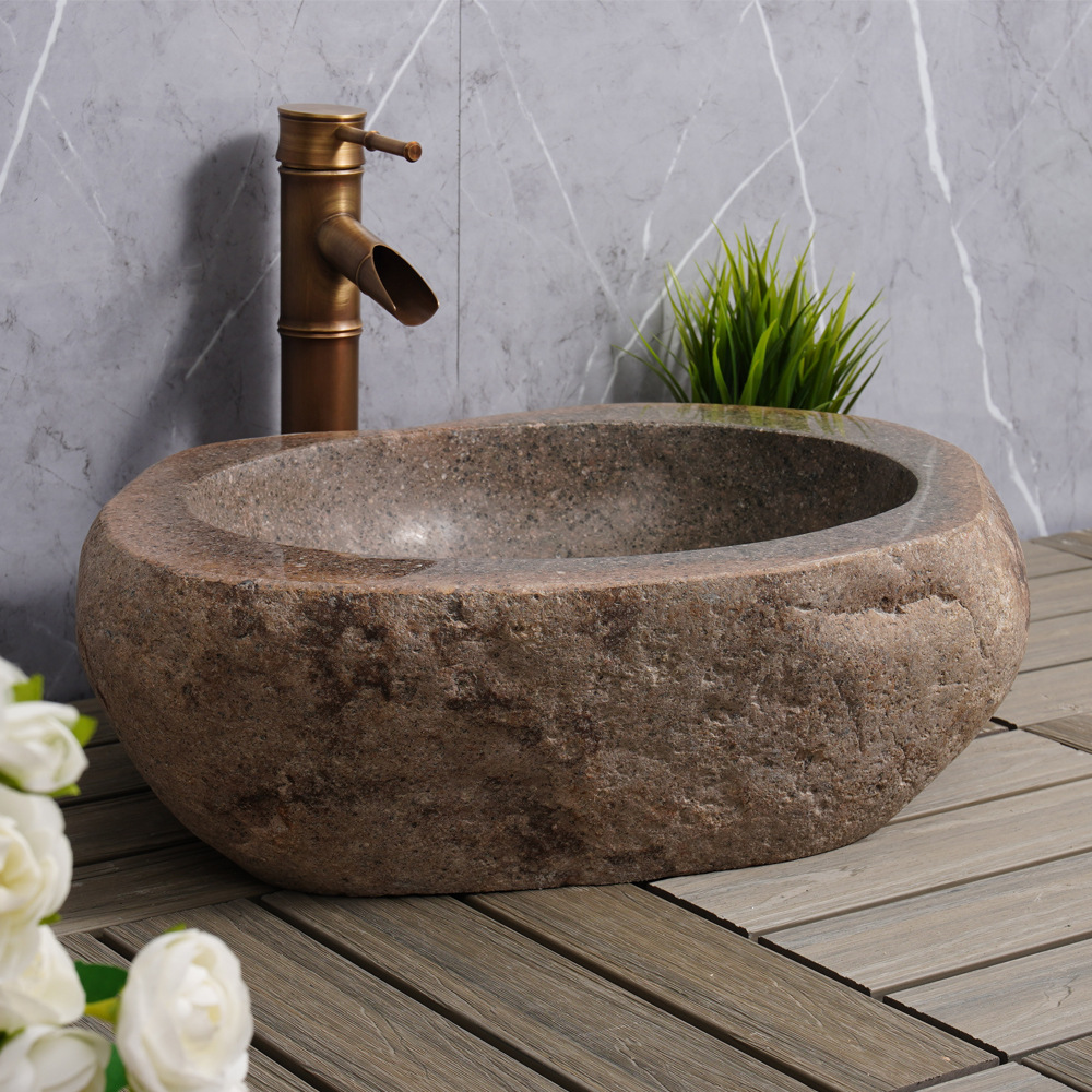 鹅卵石洗手盆户外原石台上盆庭院洗手池创意花园洗脸盆复古艺术盆