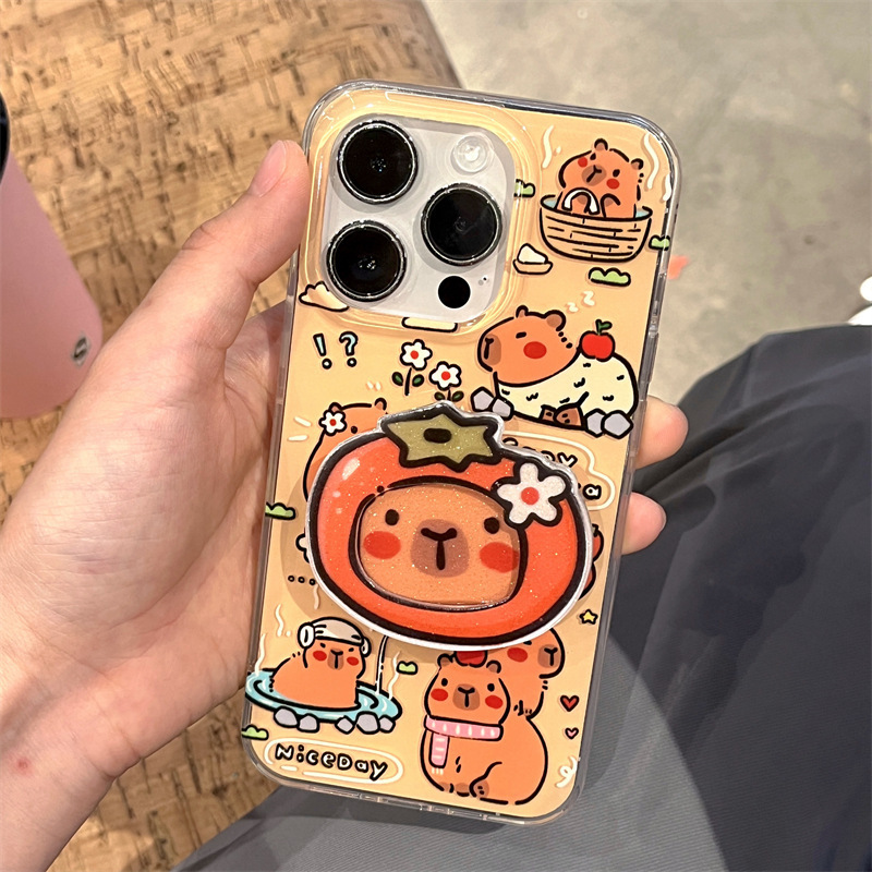 可爱卡皮巴拉水豚支架适用iphone14promax苹果13手机壳11双层12女