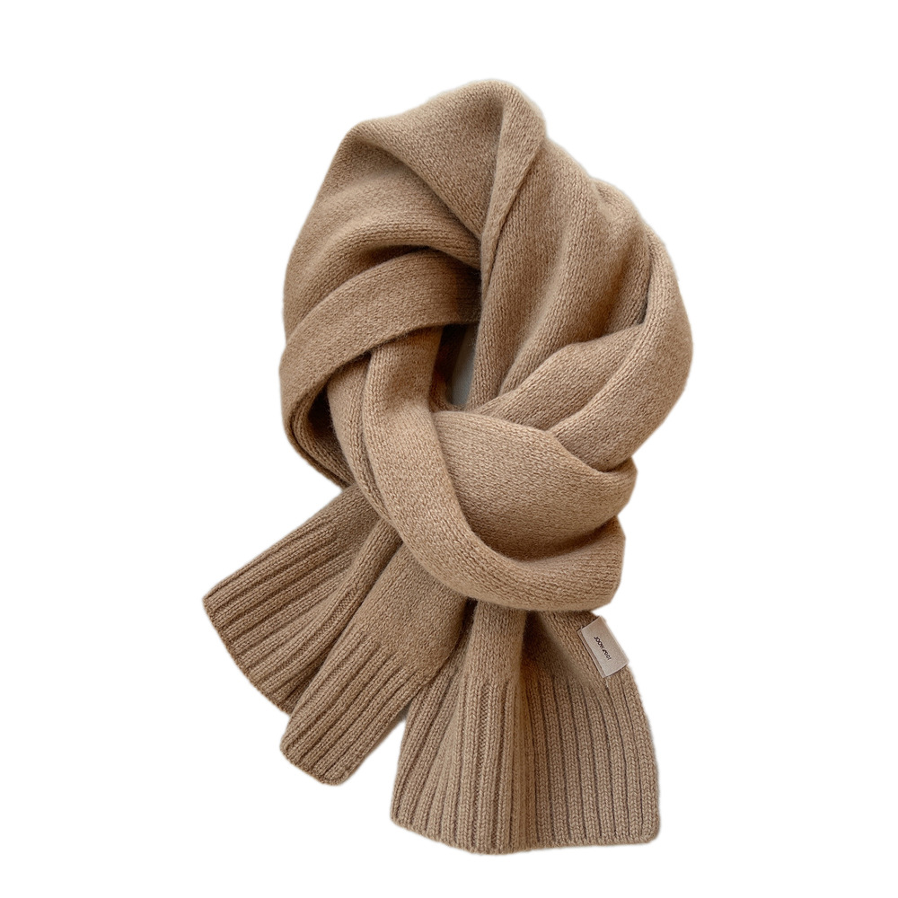 Solid Color Scarf for Women Winter Korean Style Fashionable All-Match Scarf for Students Cute Thickening Warm High-Grade Knitted Shawl