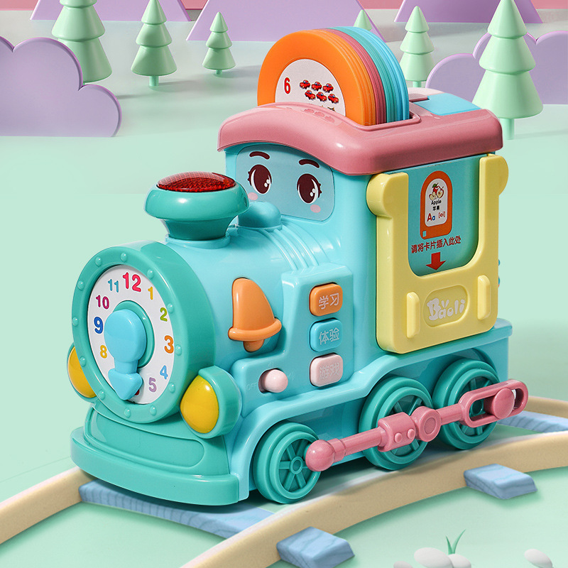 宝丽1909电动万向插卡小火车早教智趣味灯光音乐火车造型玩具
