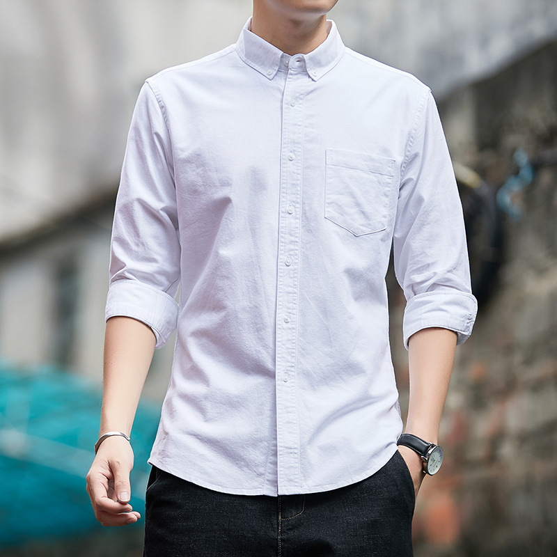 Men's Cotton Shirt Long Sleeve 2023 New Autumn Oxford Cloth Pure Color for Men Business Casual Cotton Shirt Men