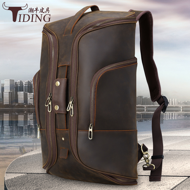 Tiding European and American New Top Layer Leather Backpackage Outdoor Leather Portable Travel Bag Large Capacity 15.6 Backpack for Men