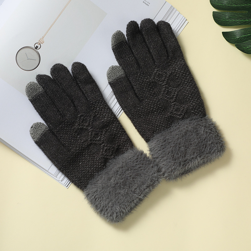 Winter Women's Fleece-Lined Thickened Gloves Touch Screen Gloves Knitted Gloves Outdoor Play Cold-Proof Warm Riding Gloves