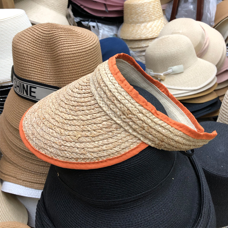 新款空顶时尚ins手编复古草编针织草帽子女韩版潮出游沙滩遮阳帽