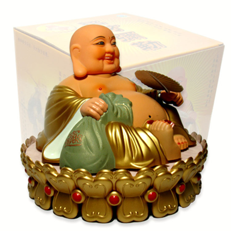 呵呵笑会说话恭喜发财弥勒佛金元宝扇子光控吉祥招财佛礼品玩具