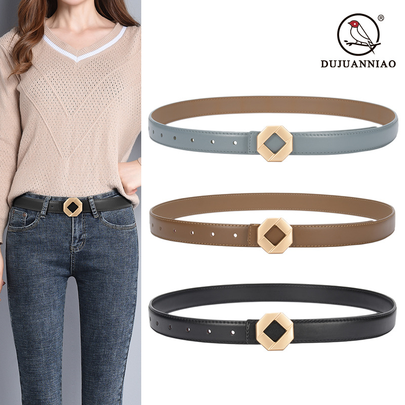 New Women's Belt Smooth Buckle Leather Belt Women's Fashion All-Match Casual Jeans Belt Belt Women's Factory Wholesale