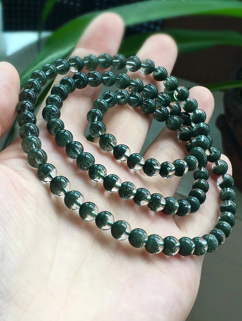 天然水晶绿幽灵聚宝盆多圈手链女佛散单珠项链宝108墨绿a手串四季