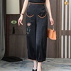 gambiered Guangdong gauze Large Paige Embroidery Ninth pants 2022 summer new pattern Easy Tortoise Solid
