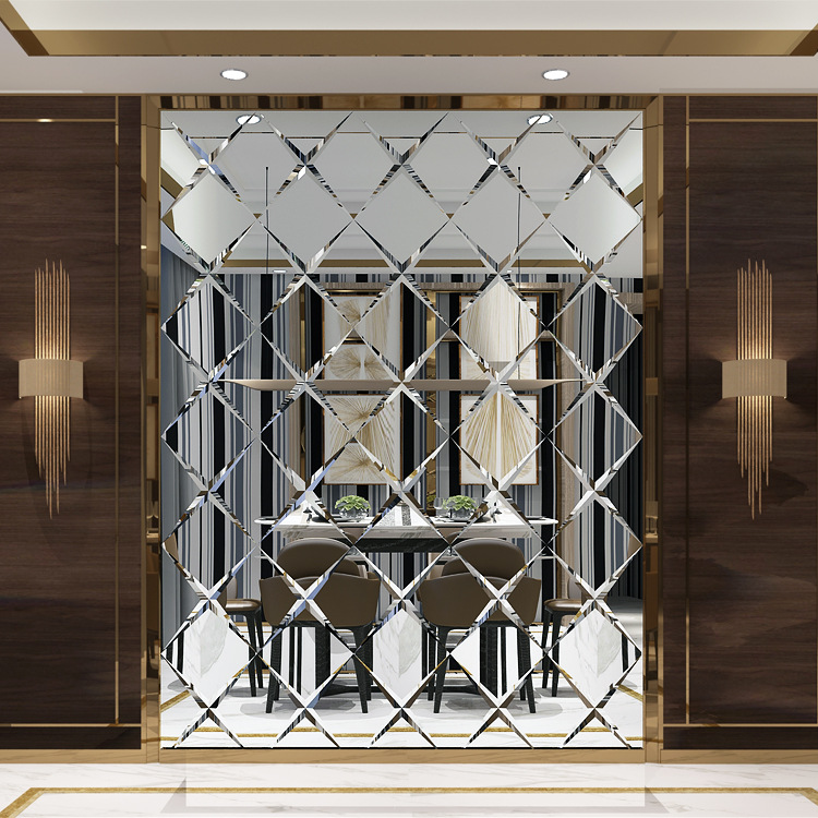 艺术玻璃拼镜背景墙边框造型装饰框茶镜菱形客厅电视餐厅镜面