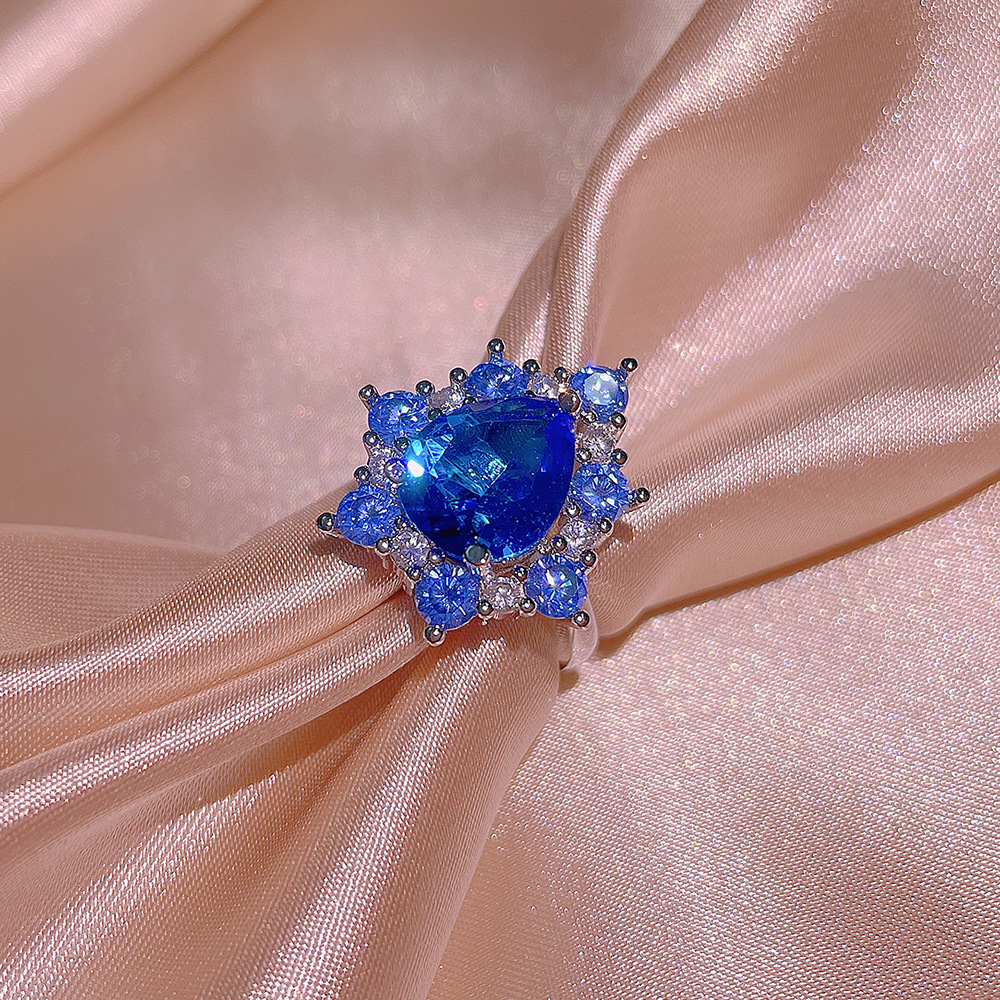 跨境新款项链套装 水滴锆石水晶首饰套装 蓝宝石项链耳环套装