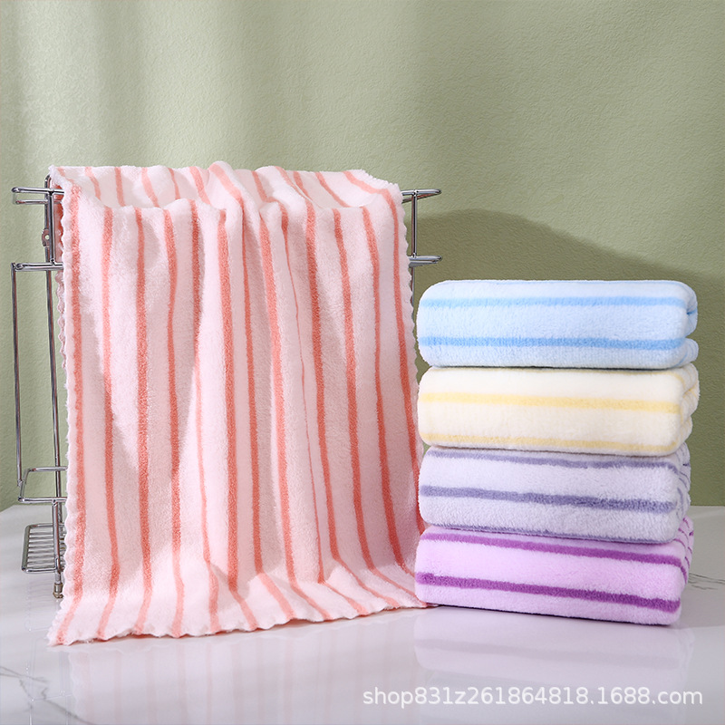 Coral Velvet Towel Thickened Cationic Stripes Face Cloth Soft Absorbent Present Towel 5 Pack Wholesale