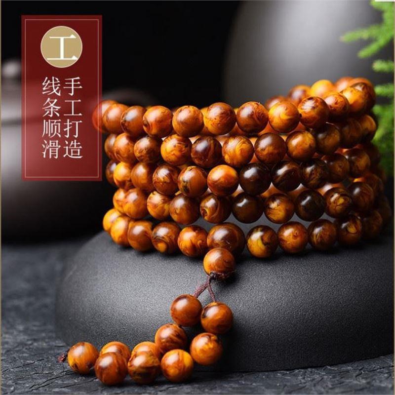 龙涎香移动香水天然灰琥珀108颗佛珠手串多圈玉化料情侣手链配饰