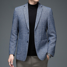 2023秋冬新款男式羊毛西装纯色宽松简约休闲单排扣单件西装外套