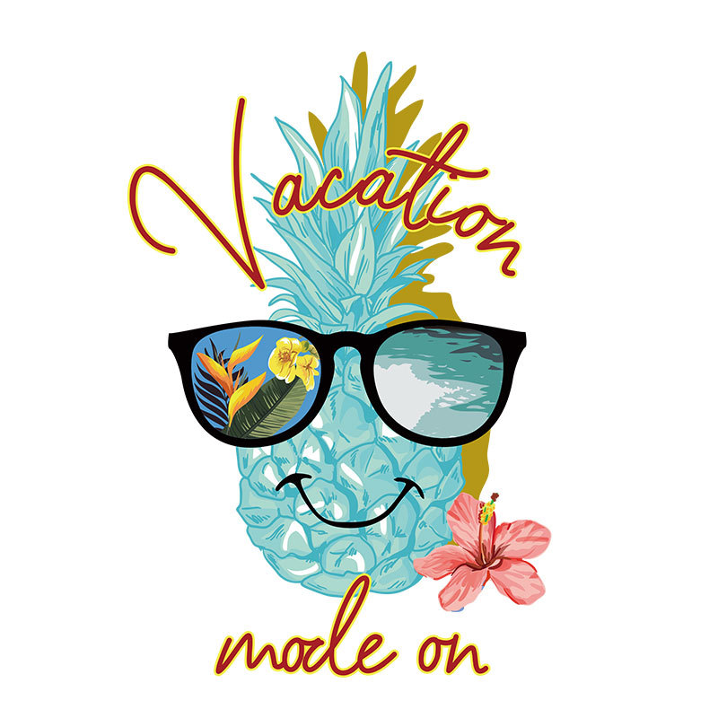 烫画批发卡通菠萝图案服装热转印烫画logo衣服印花图案贴烫印现货