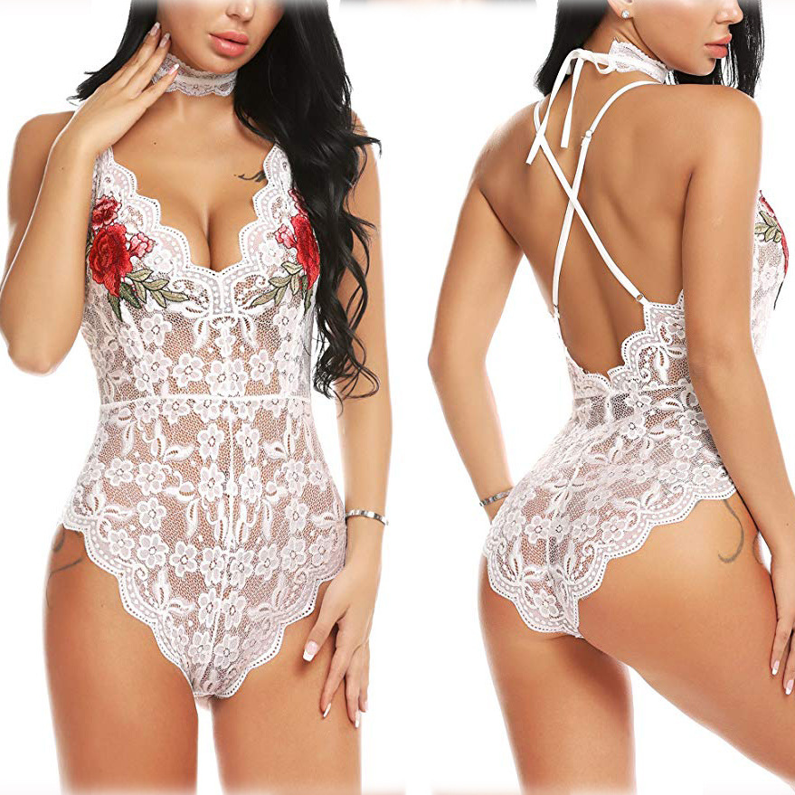 European and American Foreign Trade Large Size Sexy Lace Pajamas Sexy Print Strap Sexy Lingerie Jumpsuit 8 Colors Optional