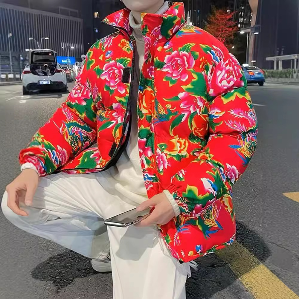 东北大花棉袄国潮牡丹花棉服男款冬季加厚中国风喜庆棉衣外套国潮