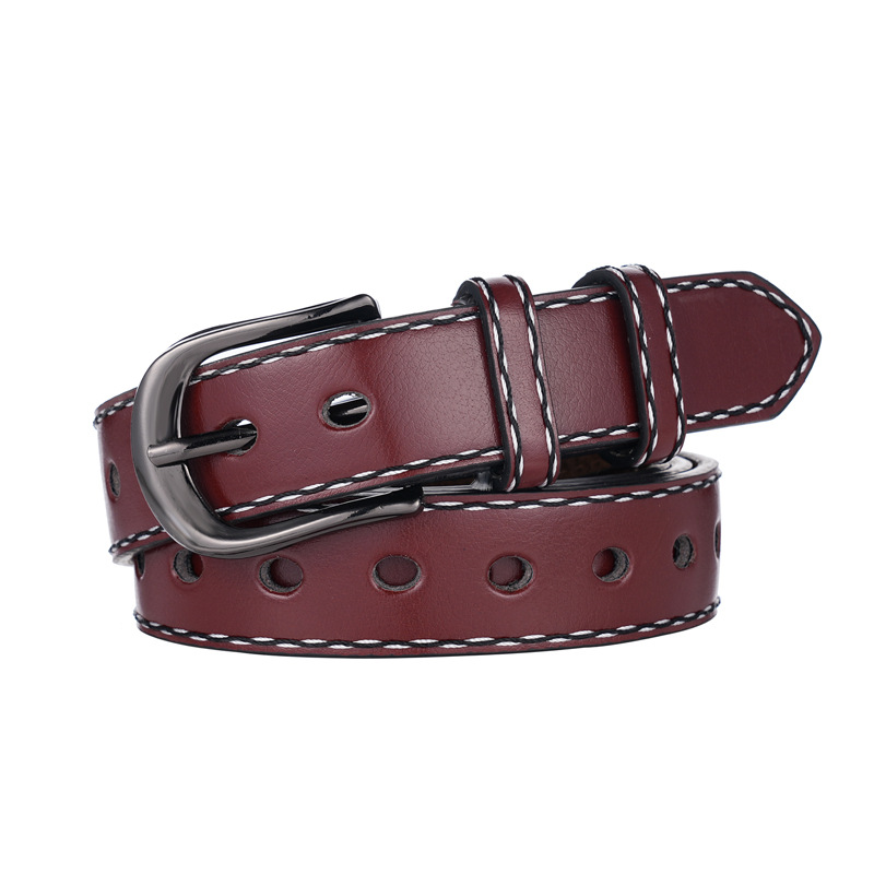 女士腰带超长全孔皮带时尚百搭学生裤带个性踩双线撞色配牛仔裤