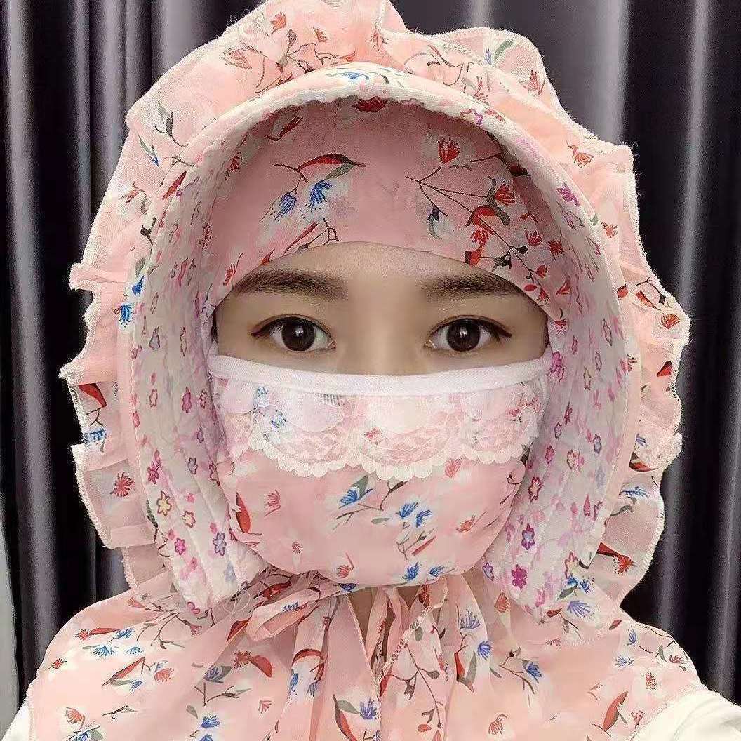 帽子夏季女遮脸面纱遮阳全脸口罩大帽沿骑电动车干活遮脖面罩头套