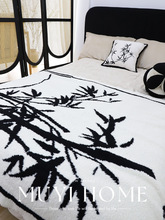 中式水墨风竹林毛毯黑白复古竹子盖毯法式毯子客厅沙发毯空调毯