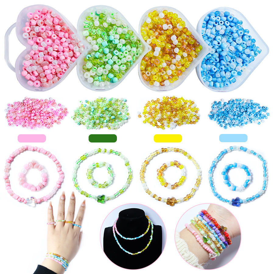 Cross-Border Diy Ornament Accessories Small Rice-Shaped Beads Plastic Beaded Beads Loose Beads Bracelet Diy Material Package Full Set