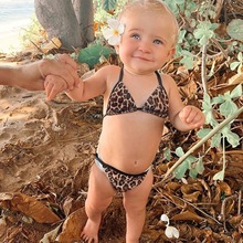 欧美韩版风婴幼儿女童宝宝豹纹吊带比基尼游泳衣两件套1-2-3-4岁