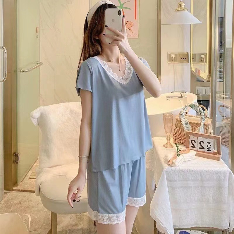 New Casual Pajamas Suit Women's Spring and Summer Fashion plus Size Solid Color Homewear Korean Style Loose Suitable for Daily Wear Two-Piece Set