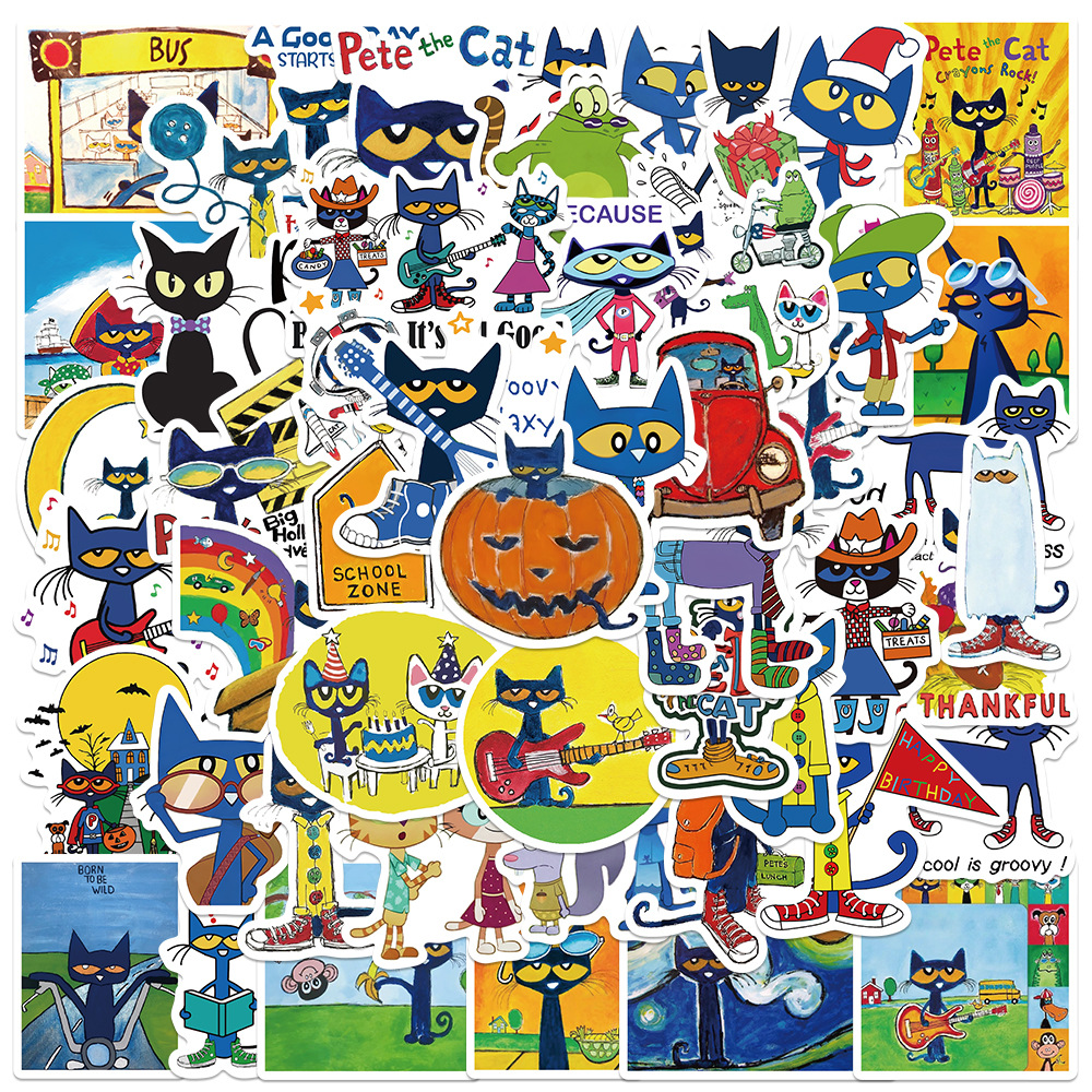50pcs皮特猫pete the cat卡通diy涂鸦手账贴画手机防水装饰贴纸