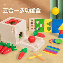 幼儿童木质圆球目标盒多功能插棍拔萝卜早教五合一投币盒益智玩具