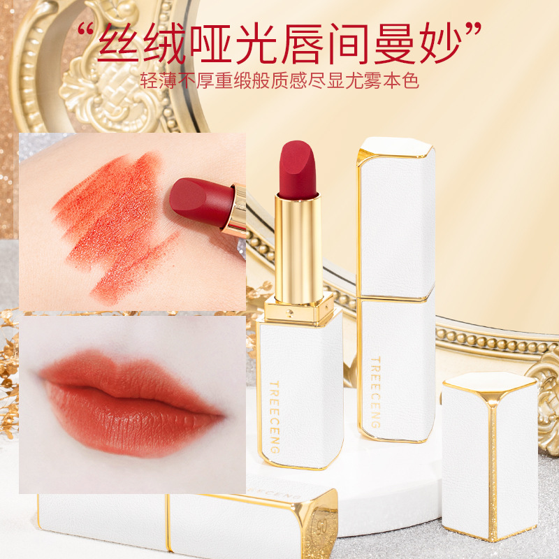 QUEEN CHAN Light Lipstick Vintage Velvet Matte Moist Lipstick White No Stain on Cup Fade Cheap Lipstick