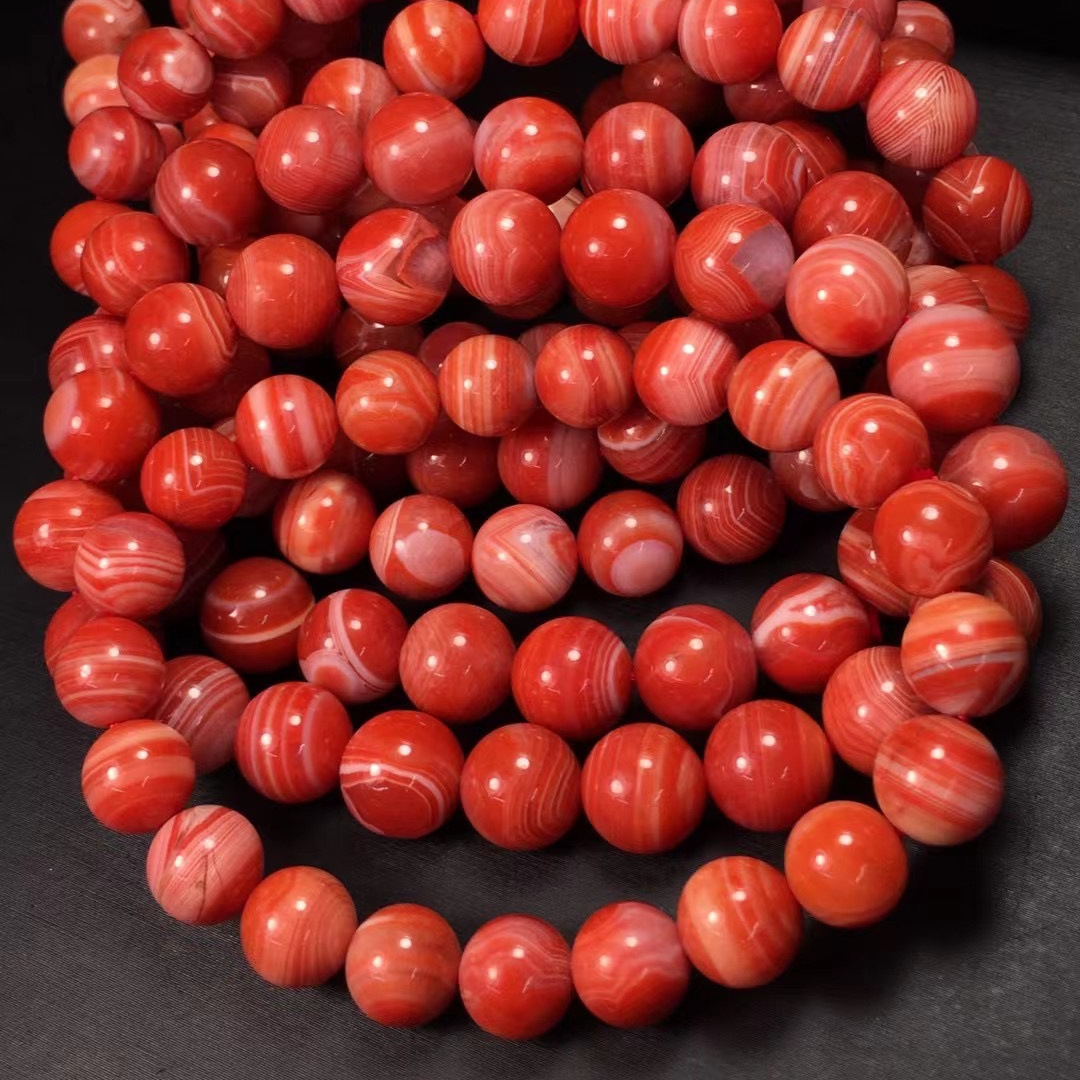 天然南红玛瑙佛珠单圈手串手链 红蚕丝红润 汕尾可塘珠宝市场批发