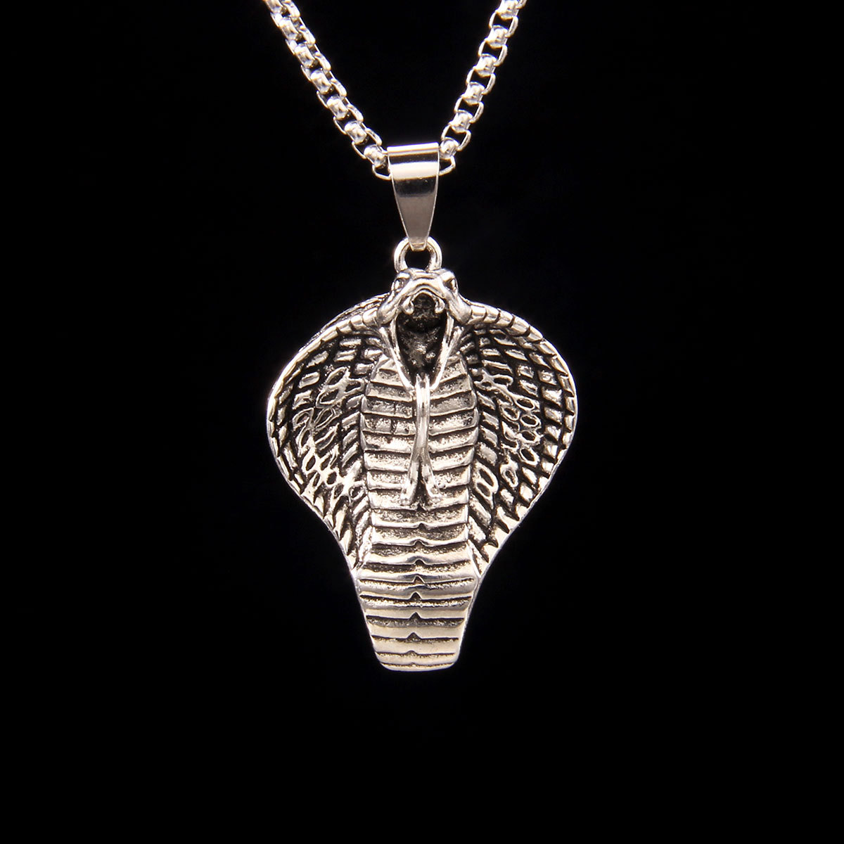 跨境个性项链饰品男生小众高级眼镜蛇挂链复古夸张蛇头长款毛衣链