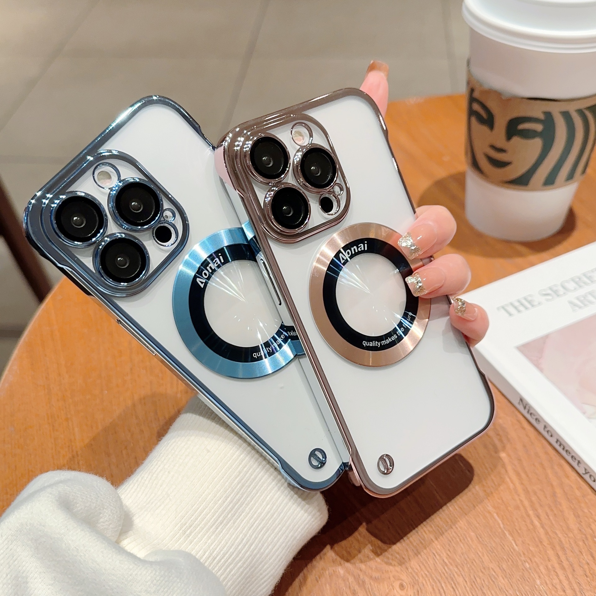 适用iphone 15promax手机壳苹果14电镀透明无边框磁吸13pro保护套