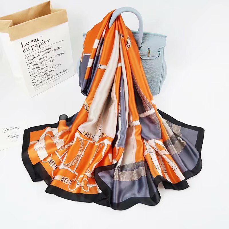 Korean Style Spring and Summer New Printed Silk Mulberry Silk Live Broadcast Popular Silk Scarf Sunscreen Shawl Scarf Travel Scarf
