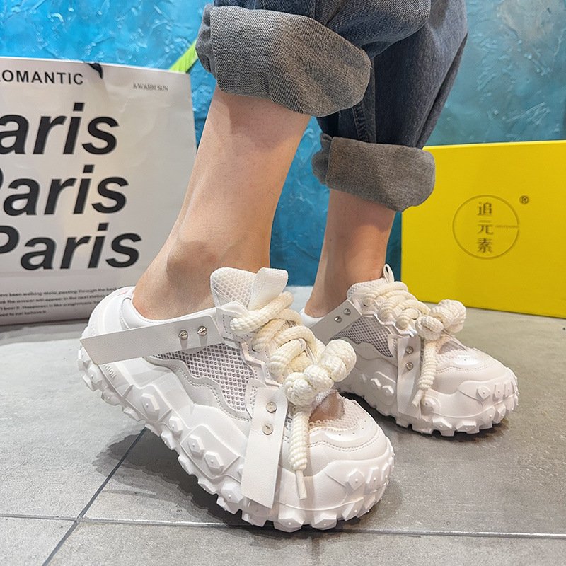 韩版凉鞋女2025年夏季新款系带网面凉拖鞋女小白厚底运动老爹鞋子