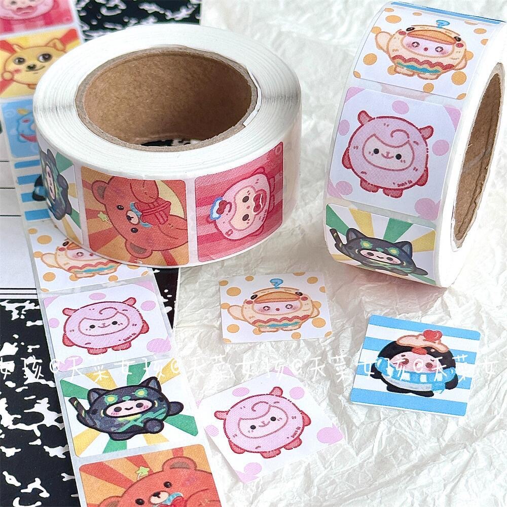 国产新款方形蛋仔派对卷卷贴纸手帐素材可爱高颜值信封封口贴学生