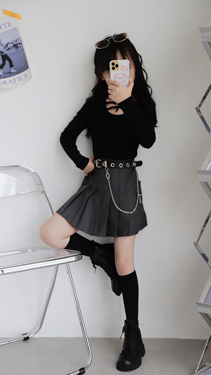 暗黑系原宿小女孩甜酷辣妹风短裙儿女童裙子朋克百褶裙女夏装半裙