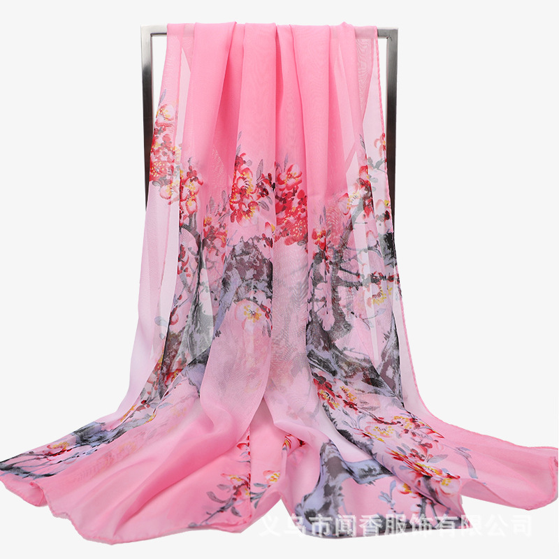 2023 New National Style Retro Temperament Printed Long Scarves Women's Travel Outdoor Sun Protection Neck Protection Chiffon Scarf Scarf