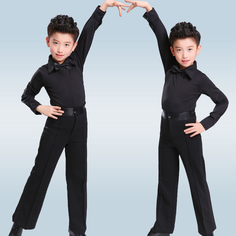 男童拉丁舞服国标舞服男孩练功服春夏长袖学生拉丁舞上衣舞蹈比赛